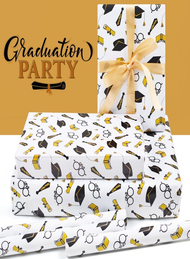 AircooL Graduation Gift Wrapping Papers, 6 Sheets White and Gold Graduate Gift Wrap, 20 x 28 inch per sheet Folded Flat with Gold Ribbon For College Grad Graduation Party Supplies Prom Decorations - Image 3